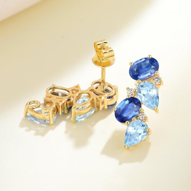 Blue Nina Zhou Nosa Sapphire, Aquamarine and Diamond Pearl Drop Earrings in 18k Yellow Gold- 2 pieces For Sale - Image 8 of 10