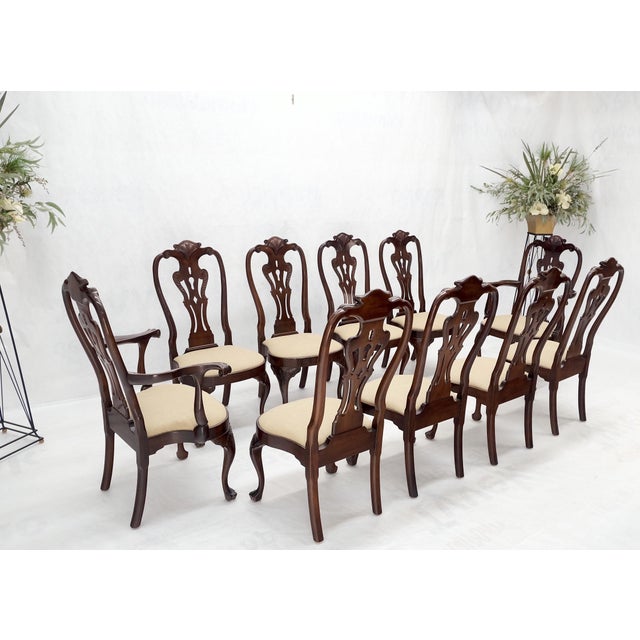 Set of 10 New Linen Upholstery Walnut Dining Chairs by Henredon Mint For Sale - Image 13 of 16