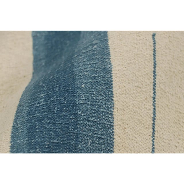 Textile Rug & Kilim’s Contemporary Dhurrie Rug in Blue and Cream White Stripes For Sale - Image 7 of 7