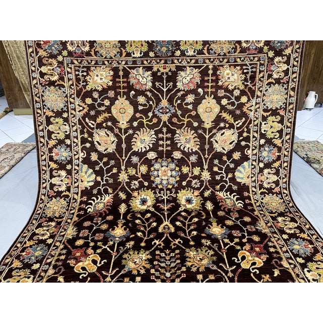 Black Black and Gold Afghan Sultani Wool Rug, Natural Dye Persian Floral Design, 6′7″ × 9′8″ For Sale - Image 8 of 15