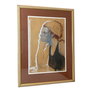 1990s Original Hett Mixed Media Pastel Acrylic Ink Drawing Painting Lady Pop Portrait