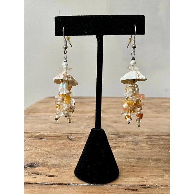 Vintage Boho Drop Shell Earrings For Sale - Image 11 of 12