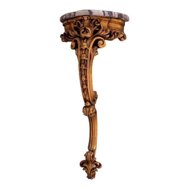 Vintage Italian Giltwood Marble Top One Leg Hall Table For Sale
