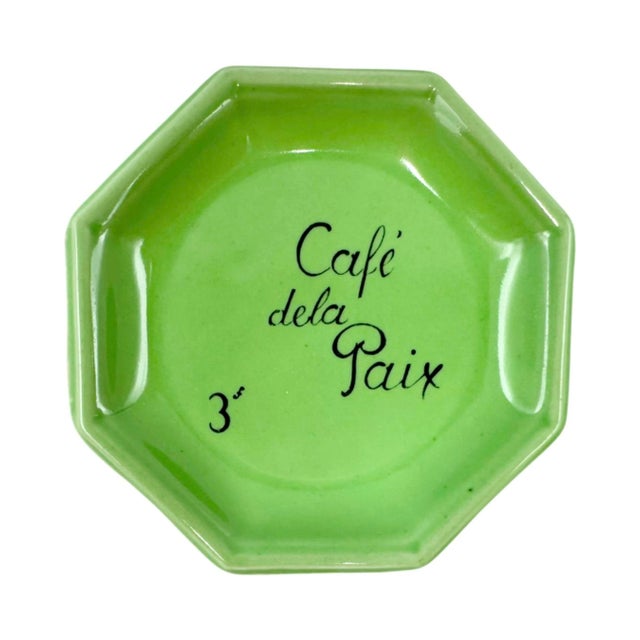 Vintage Cafe De La Paix Paris Green Ceramic Ashtray For Sale - Image 4 of 9