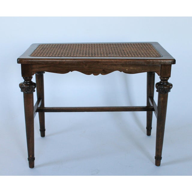 Antique Wood Bench With Caned Seat For Sale - Image 4 of 15
