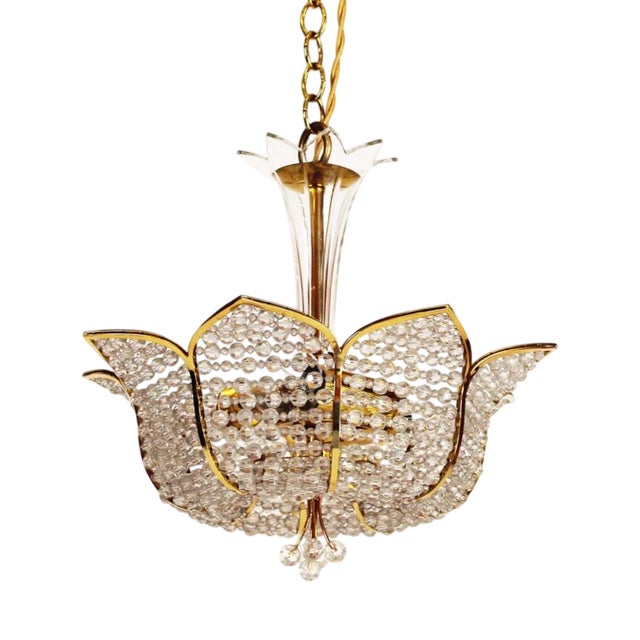 Medium Sized Crystal Glass Tole Chandelier Light by Palwa, Germany, 1970s For Sale