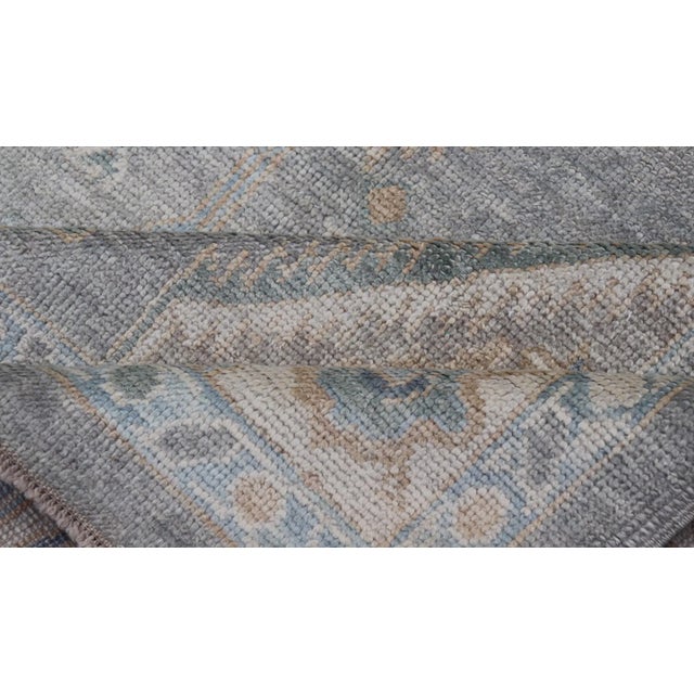 Turkish Modern Oushak Rug in Medallion Design in Gray-Blue and Marigold For Sale - Image 10 of 11