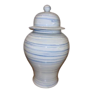 Modern Blue and White Glaze Marbleized Porcelain Temple Jar