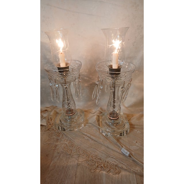 Mid 20th Century Hollywood Regency Crystal Hurricane Lamps With Prisms - A Pair For Sale - Image 17 of 17
