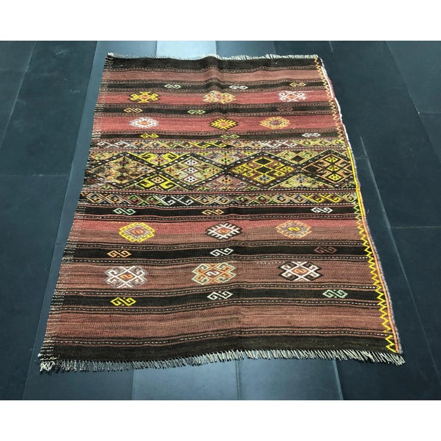1960s Vintage Handmade Turkish Designer Kilim Rug- 3′8″ × 4′10″ For Sale - Image 11 of 11