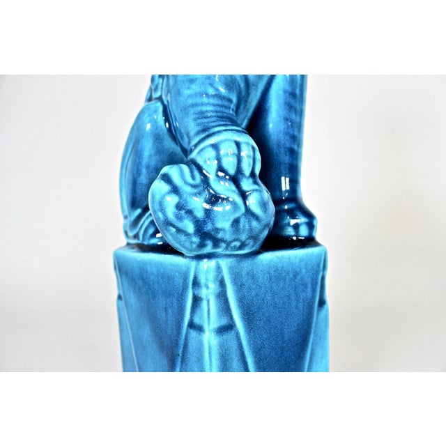 1960s 1960's Turquoise Glazed Ceramic Foo Dogs, Pair For Sale - Image 5 of 11