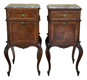 Antique French Mahogany Nightstands with Marble Top, 1890, Set of 2