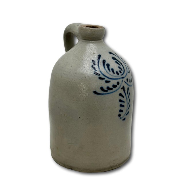 Nice Small 1 Gallon Size Antique Early American Blue Decorated Stoneware Spirits Jug - Circa Late 19th Century For Sale - Image 11 of 18