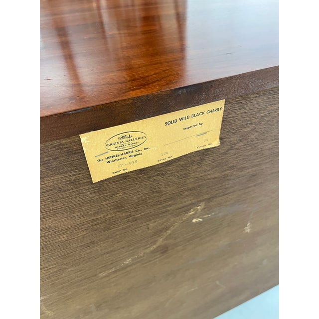 Vintage Henkel Harris Solid Wild Black Cherry Triple Dresser Model 124 For Sale - Image 10 of 17