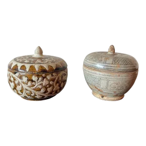 15th Century Thai Sawankhalok and Kalong Ceramic Covered Boxes- A Pair