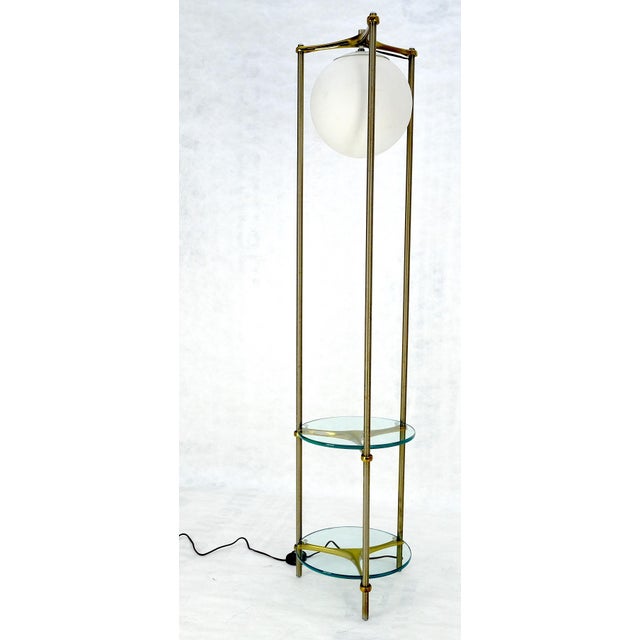 Mid-Century Modern Round 2 Tier Glass Top End Side Table w/ integrated Floor Lamp Mid Century MINT For Sale - Image 3 of 15