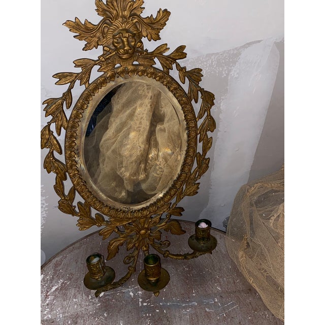 Gilded Bronze Figural Wall Mirror Sconce With Candle Holders. For Sale - Image 9 of 11