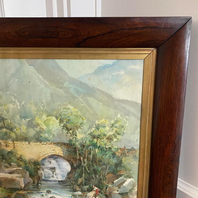 Green Listed British Artist Bernard Harper Wiles 1883-1966 - Framed Original Watercolor of Bridge Over a River in England For Sale - Image 8 of 12