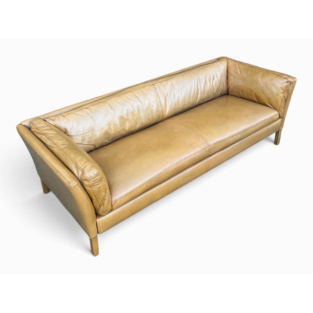Restoration Hardware Sorensen Sofa in Caramel Tan Leather Wit Beautiful Patina For Sale - Image 11 of 12