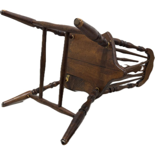Early 20th Century Antique Brace Back Windsor Chair With Grooved Seat For Sale - Image 11 of 12