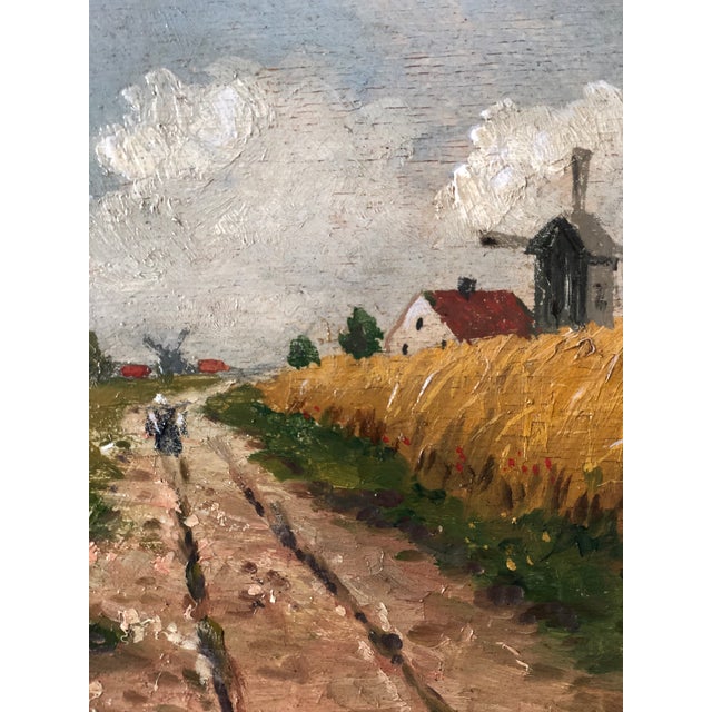 Yellow Antique Original Landscape Cottage Oil Painting: Framed Nature Art For Sale - Image 8 of 14