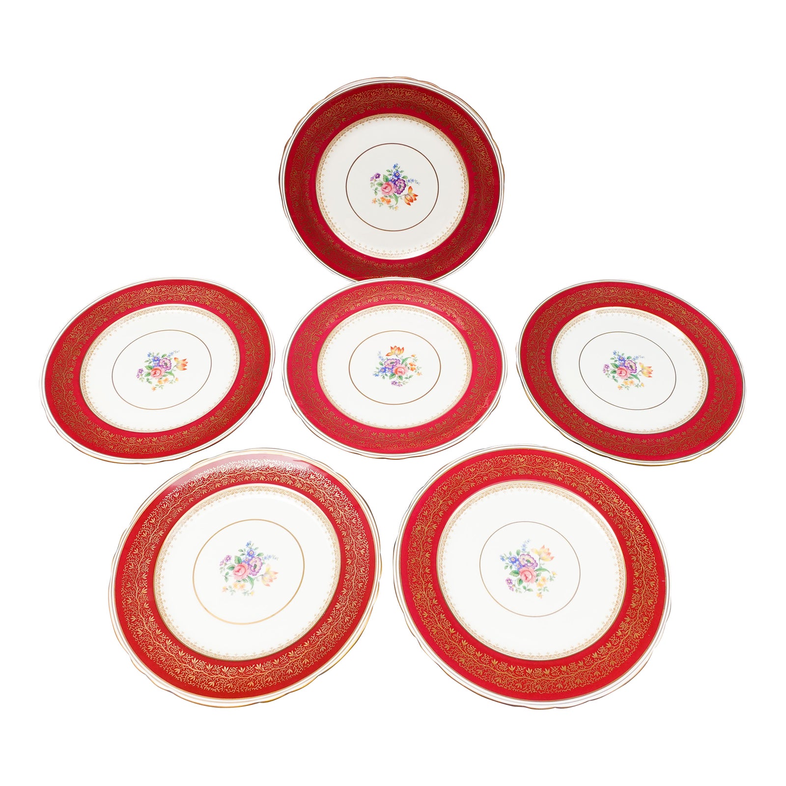 Vintage Aynsley England Red Berkeley Bone China Dinner Plates Set of 6