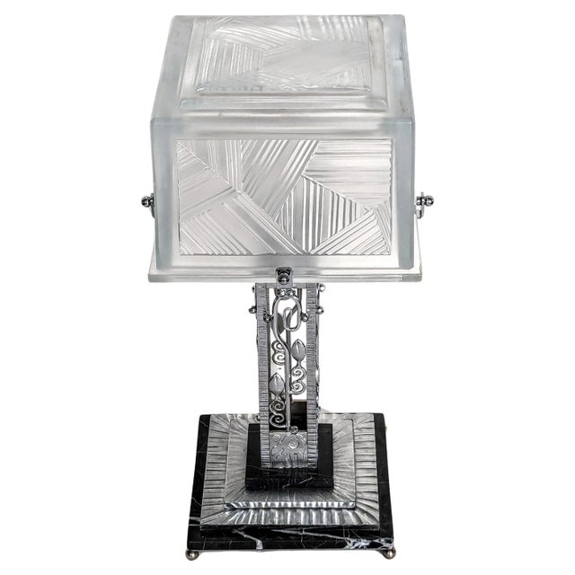 Mid 20th Century A French Art Deco Wrought Iron Table Lamp Singed by Sabino For Sale - Image 5 of 10