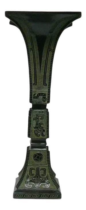 Chinese Green Bronze Vessel Square Tall Vase Display