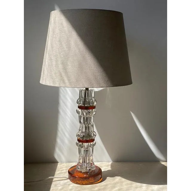 Stacked Crystal Lamp, attributed to Orrefors. 1960s. Large Crystal Table Lamp, attributed to Carl Fagerlund for Orrefors...