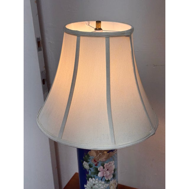 Metal Late 20th Century Chinese Cloisonné Style Phoenix and Peony Table Lamp For Sale - Image 7 of 14