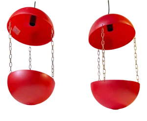 Red Swag Pendant Lamps with Flower Pots by E. S. Horn, 1970s, Set of 2
