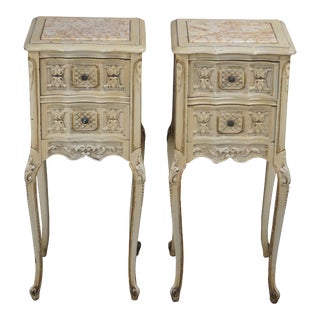 2 Antique French Provincial Louis XV Marble Bedside Nightstands For Sale