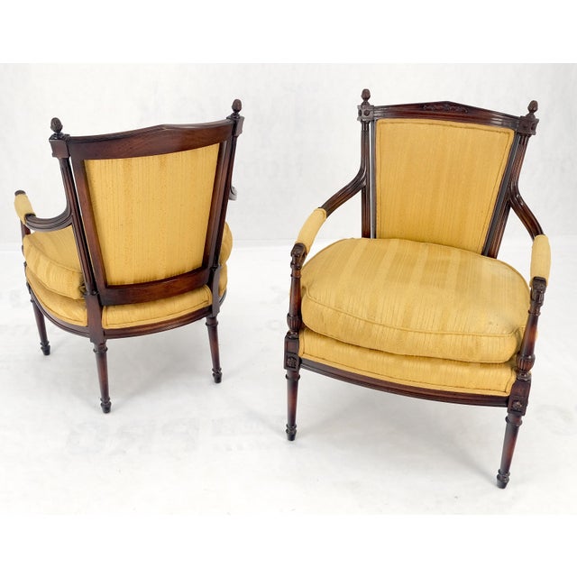 Pair Gold Silk Upholstery Fine Carved Acorn Finials Lounge Fireside Chairs MINT! For Sale - Image 11 of 16
