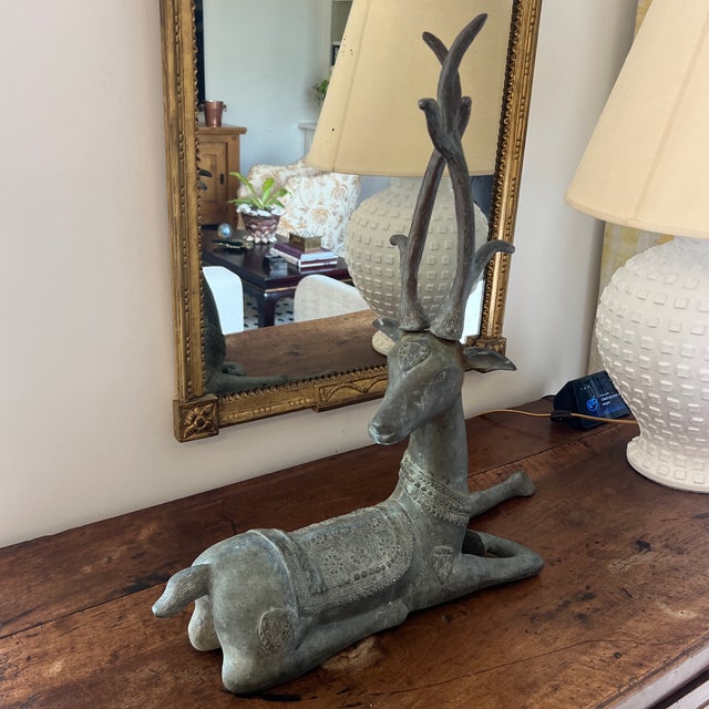 Mid 20th Century Vintage Patinated Brass Recumbent Deer Statue For Sale - Image 5 of 9