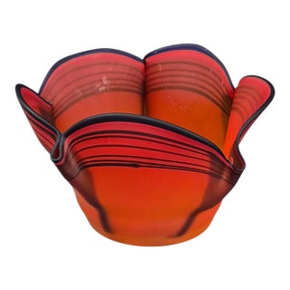 Vintage Mid-Century Modern Rosenthal Studio Art Glass Germany Coral Red & Black Vase For Sale