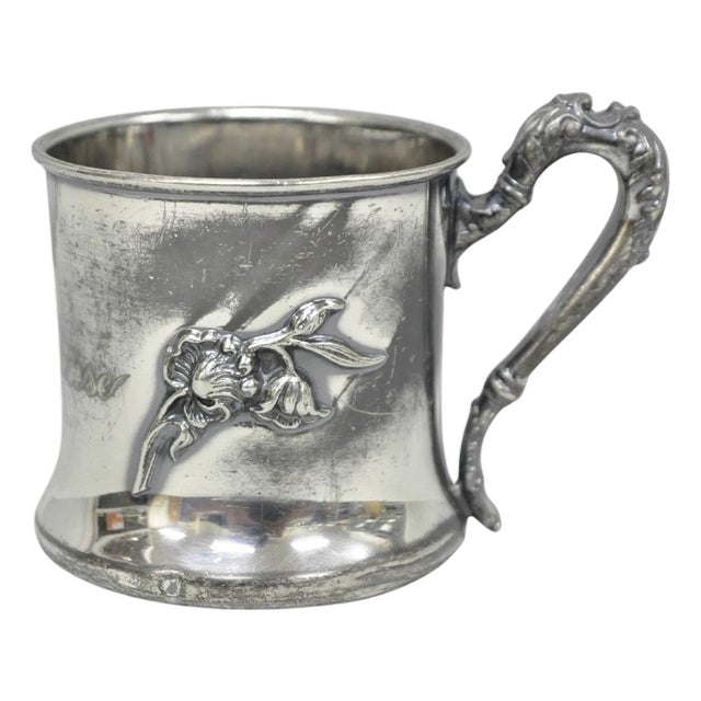 Antique Forbes Silver Co Art Nouveau Floral Monogramed Silver Plated Shaving Mug For Sale