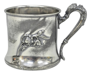 Antique Forbes Silver Co Art Nouveau Floral Monogramed Silver Plated Shaving Mug