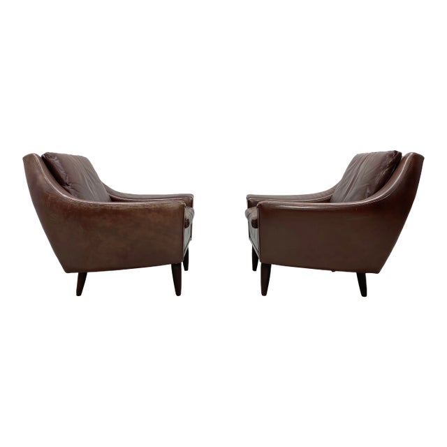 Pair of 1960’s Danish Leather Lounge Chairs For Sale