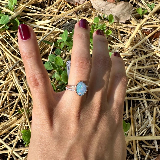 Metal 1.8ct Boulder Opal Ring W Earth Mined Diamonds in Solid 14k Gold Size 6.75 For Sale - Image 7 of 7