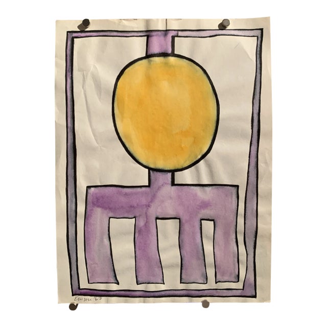 Mid Century Michael Knigin Original Painting "Abstract 2 Purple & Yellow" For Sale