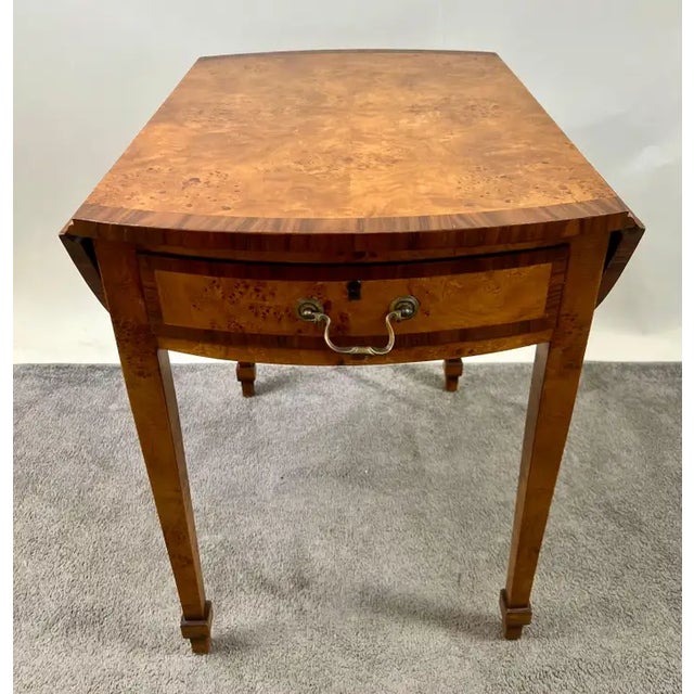 Wood English George III Style Pembroke Burl Wood Table W Twin Drop-Leaf Sides For Sale - Image 7 of 13