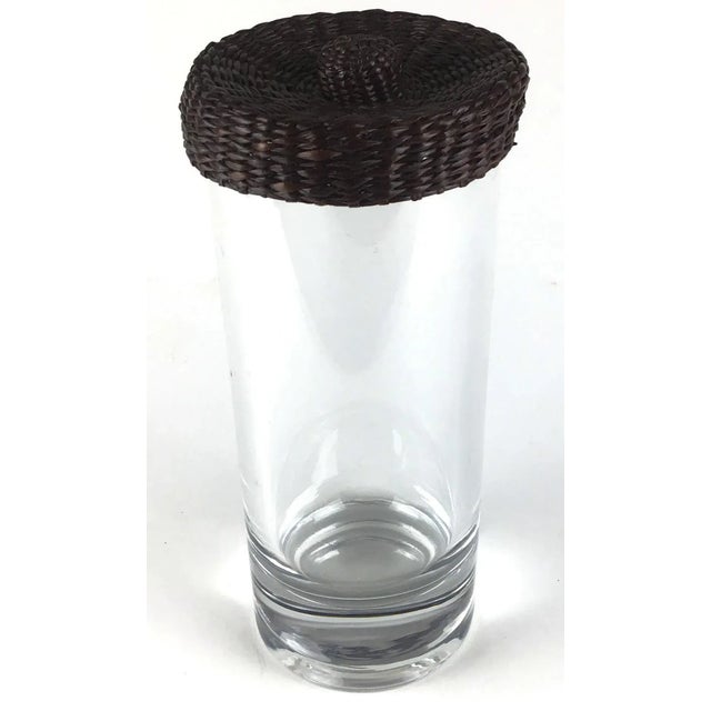 Vintage Mid Century Heavy Thick Glass Wicker Covered Bottle For Sale - Image 10 of 10