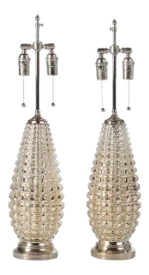 Faux Crocodile Texture Mercury Glass Table Lamps - A Pair