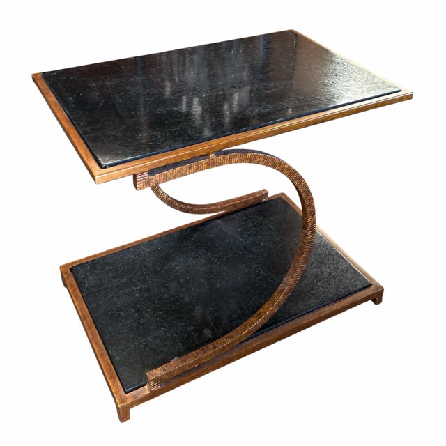1990s Vintage Hollywood Regency Gilt Metal and Faux Black Marble Side Tables by Maitland Smith, a Pair For Sale - Image 5 of 6