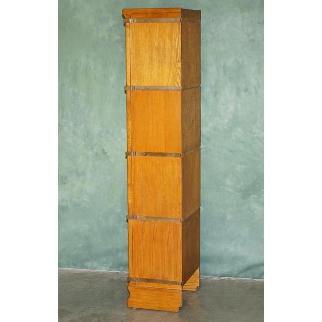 Antique Modular Honey Oak and Gilt Brass Stacking Bookcase with Glazed Retracting Doors For Sale - Image 11 of 18