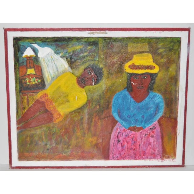 Outsider Folk Art Painting "Mother and Daughter" by Wilbert Griffith c.1997 This fine outsider folk art painting has a...