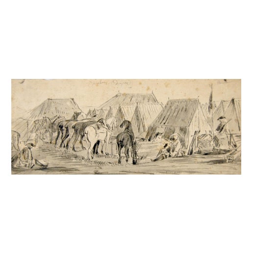 Jan Peeter Verdussen, The Camp, Encampment, Mixed Media on Paper, 1740 For Sale