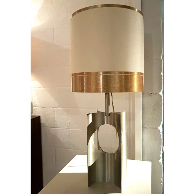 French Brushed Aluminum Table Lamp, 1970s For Sale - Image 9 of 16