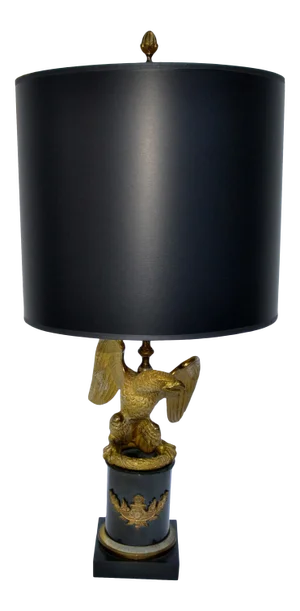 Signed Maison Charles Bronze & Black Marble Eagle Table Lamp Neoclassical France
