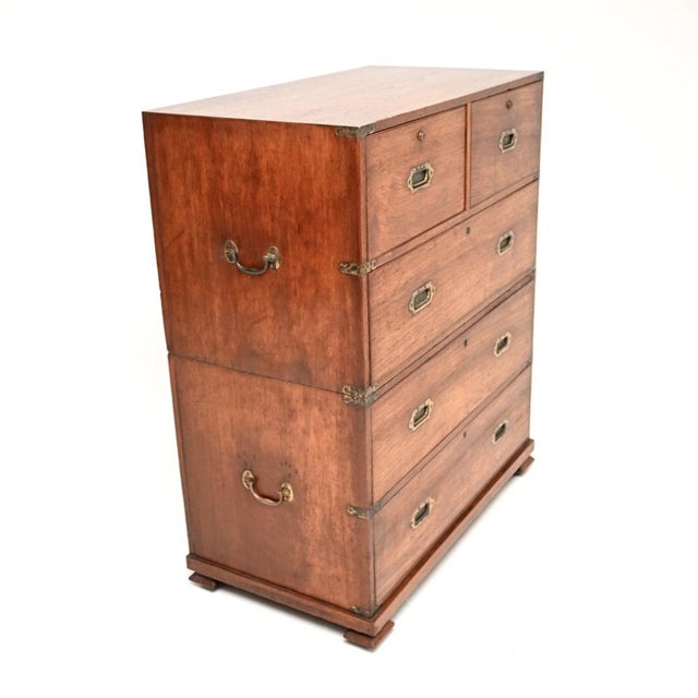 Antique Military Campaign Chest of Drawers in Teak, 1840 For Sale - Image 3 of 15